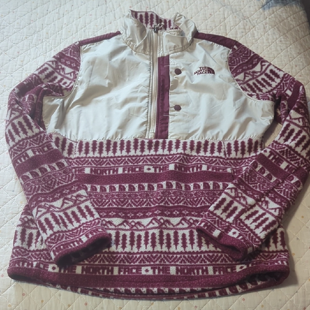 The North Face Maroon and White Patterned Pullover